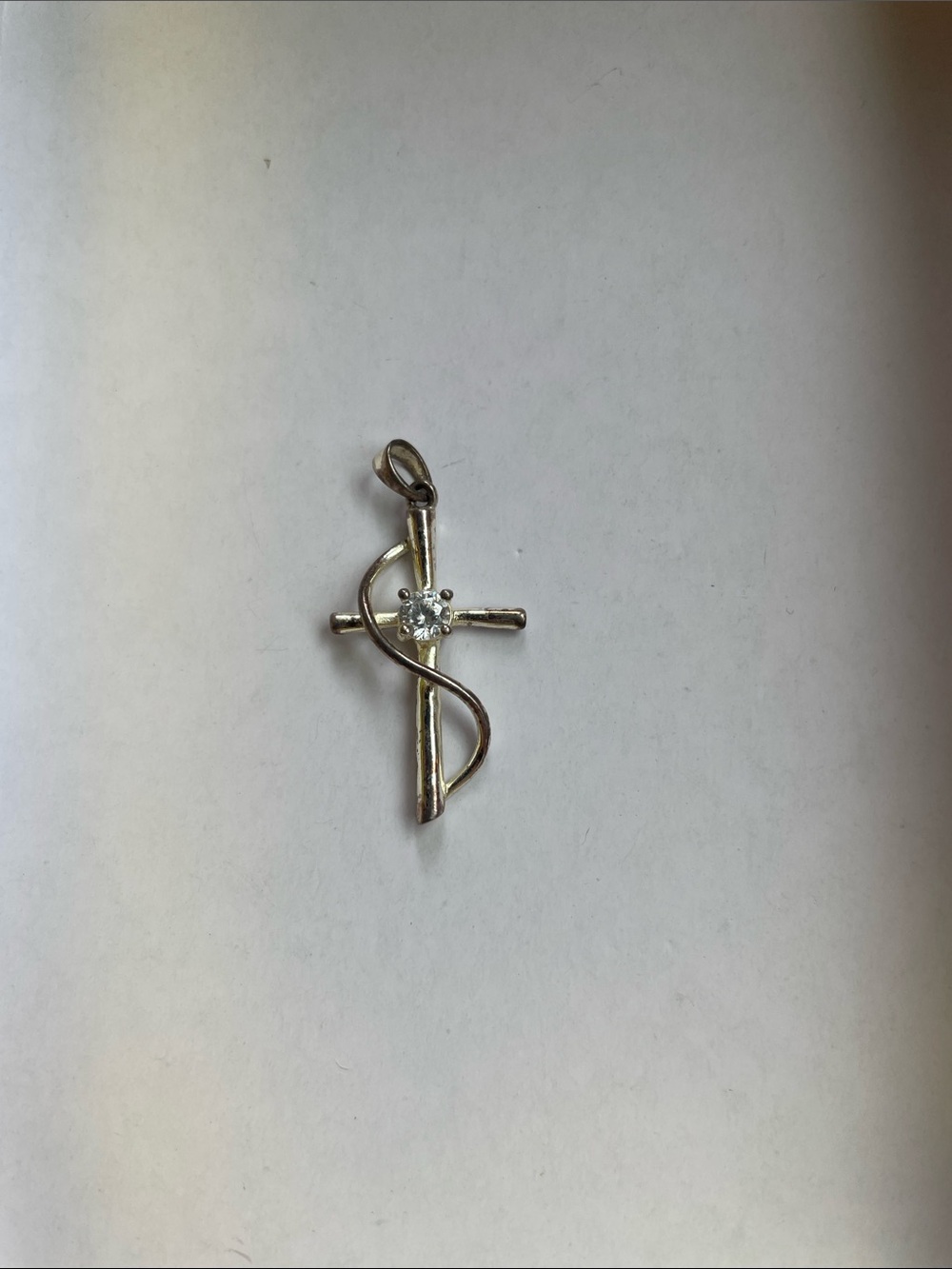 Silver Cross Pendant with Clear Stone